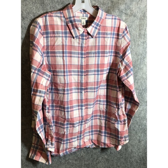 L.L. Bean Shirt Women Medium Pink Plaid Career Western Cowboy - Picture 3 of 8